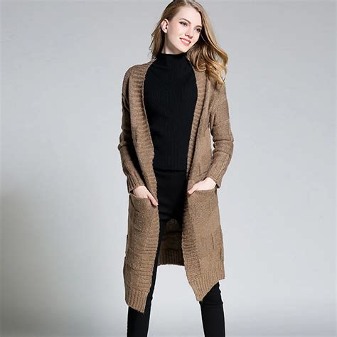 Autumnwinter New 2017 Womens Cardigans Sweater Long Maxi Casual Plaid