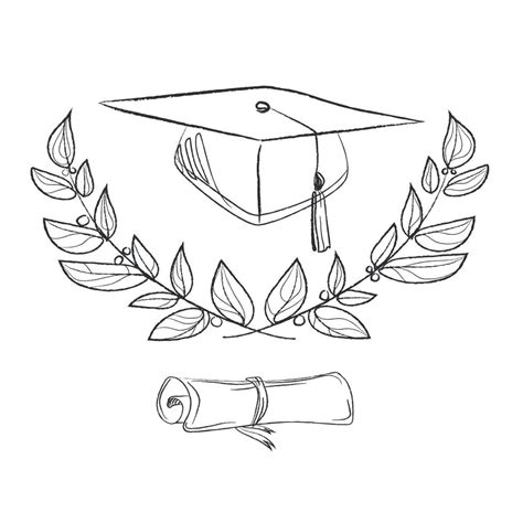 Graduation Cap With Diploma Laurel Wreath And Branch Vector