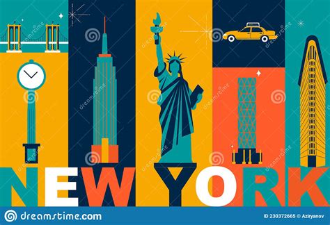 New York Culture Travel Set Vector Illustration Editorial Image