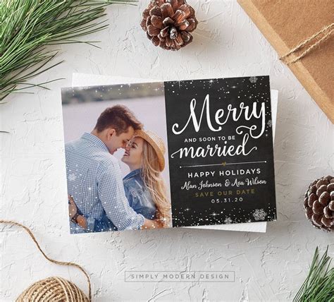 Save The Date Christmas Card Merry And Married Married Etsy Wedding