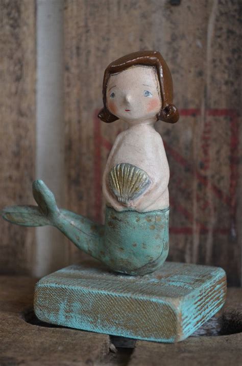 Mermaid Clam Shell Folk Art Paperclay Mermaid Art Mermaid Sculpture
