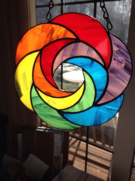 Handmade Rainbow Geometric Abstract Stained Glass Suncatcher Art