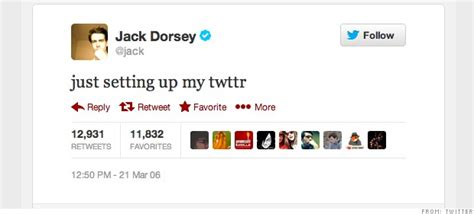 Jack dorsey's first ever tweet sells for $2.9m · twitter founder jack dorsey's first ever tweet has been sold for the equivalent of $2.9m (£2.1m) . Jack Dorsey - 10 famous first tweets, including Warren ...