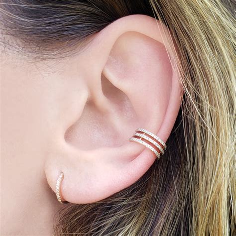 Three Row Diamond And Gold Ear Cuff Diamond Earrings The Earstylist