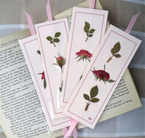 Pressed Flower Bookmarks Real Roses Pressed On Pastel Pink Etsy