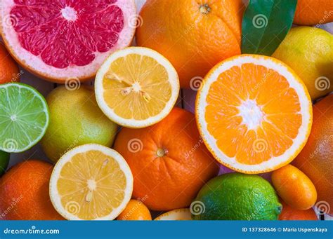 Fresh Citrus Fruits Orange Lemon Grapefruit Mandarin Lime With