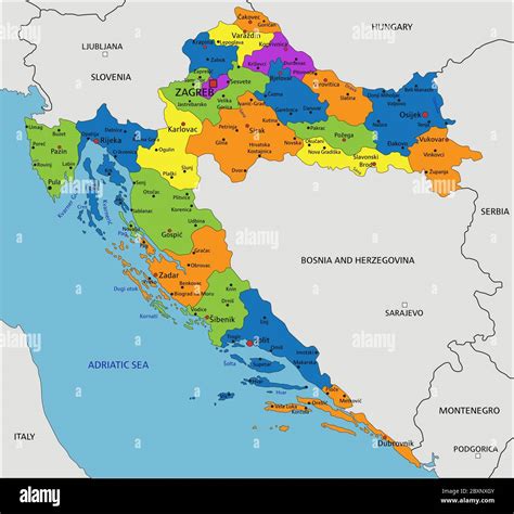 Mappa Politica Della Croazia Colorata Con Strati Chiaramente