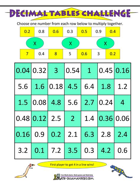 Decimal Games For 4th Grade Printable Decimals Math Games Fifth Grade