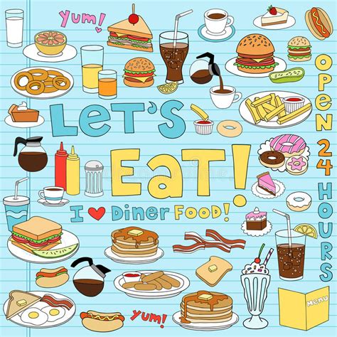 Welcome to the roundabout diner. Diner Food Doodles Vector Illustration Set Stock Vector ...
