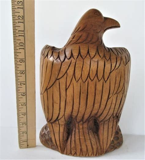 Vintage Hand Carved Wood Eagle Figurine Large And Heavy Wooden Eagle