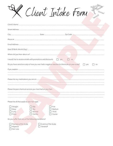 Salon Client Intake Form Template