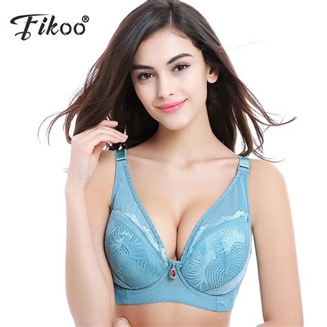 Fikoo Sexy Women E Cup Embroidery Push Up Bra For Plus Size 42 44 46