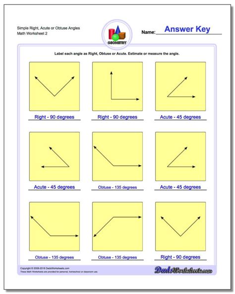 Identifying Angles Worksheet 4th Grade