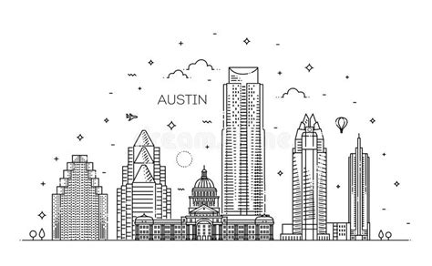 Austin City Skyline Texas Downtown Of Austin Cityscape Stock Vector
