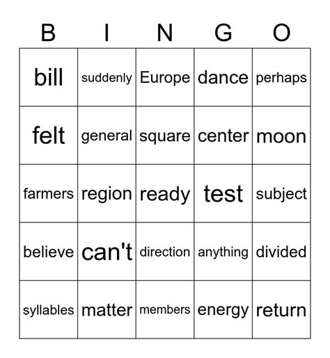 Sixth Grade Sight Words 501 525 Bingo Card