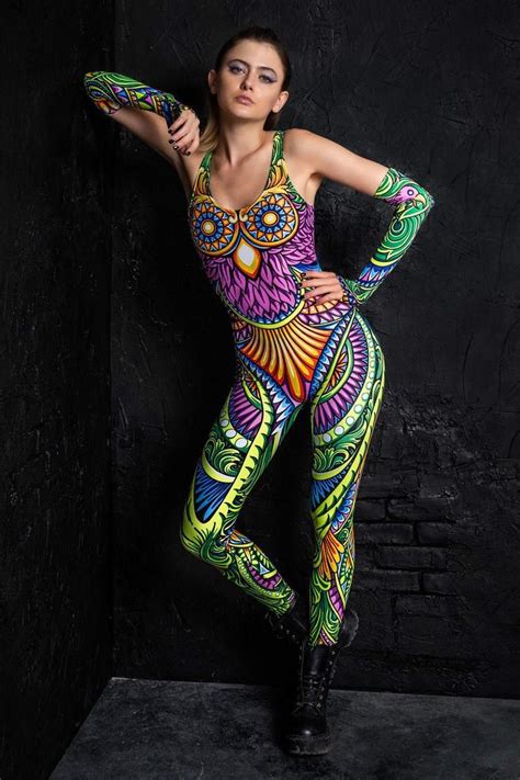 Psychedelic Rave Catsuit For Her Rave Outfits Women Rave Wear Rave