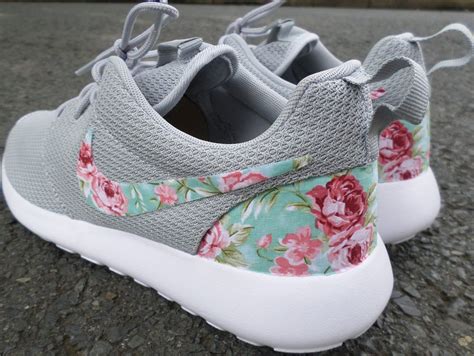 Image Of Custom Nike Roshe One Wolf Grey Floral Swoosh Nike Shoes