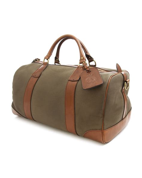 Polo ralph lauren Khaki Leather and Canvas Weekend Bag in Natural for ...