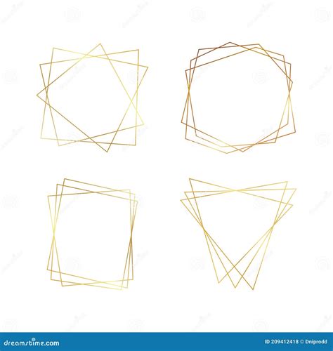 Set Of Four Gold Geometric Polygonal Frames Stock Vector Illustration