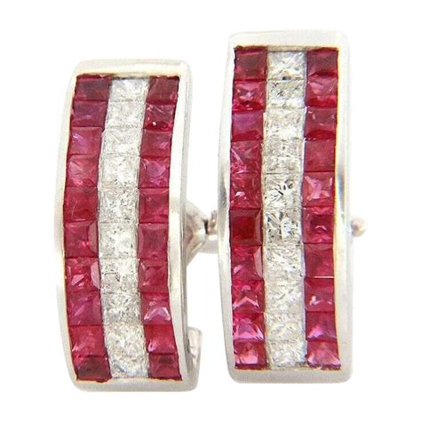 Invisible Setting Ruby Diamond Earrings At StDibs Invisible Set Diamond Earrings Invisible