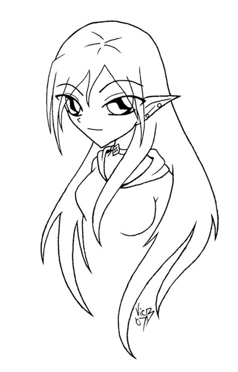 Elf Girl Lineart By Kalint On Deviantart