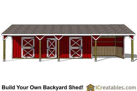 10×20 2 stall horse barn plans. 3 Stall Horse Barn Plans with Lean To and Center Tack Room ...