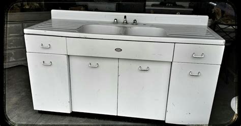 Carmens Curiosity Shop 6 Foot Old White Metal Sink With Metal Cabinet