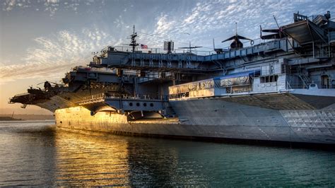 Wallpaper Aircraft Carrier Warship Us Navy Sunset Sea Sky