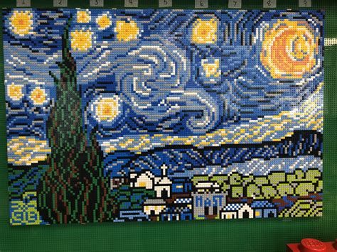 A Starry Night Lego Mosaic Mural Made Out Of Over 1300 Single Piece