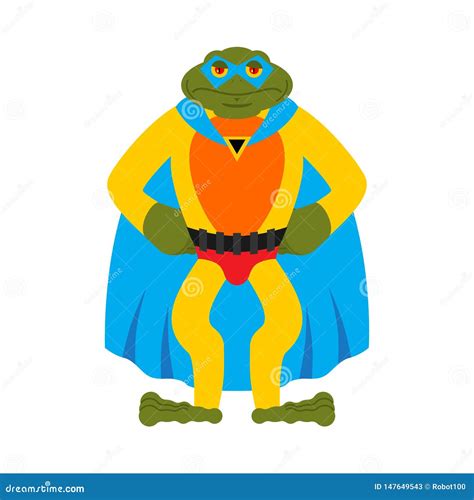 Frog Superhero Super Toad In Mask And Raincoat Stock Vector