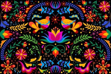 Premium Vector Colorful Mexican Background With Flowers And Birds