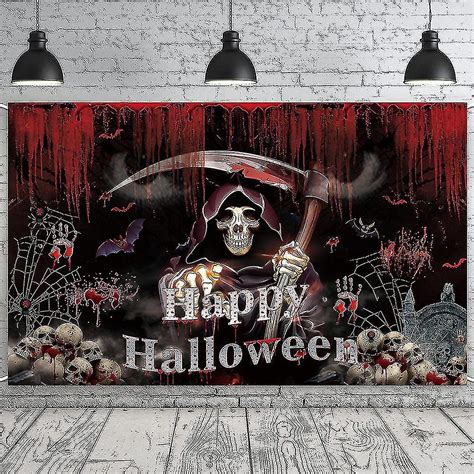 Halloween Creepy Scary Grim Reaper Backdrop Bloody Skull Death