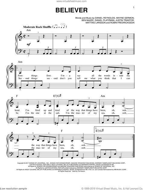 Believer imagine dragons | piano, vocal & guitar digital sheet music. Dragons - Believer sheet music for piano solo PDF-interactive