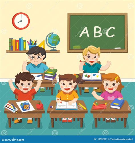 Happy Students Studying In Classroom Stock Vector Illustration Of