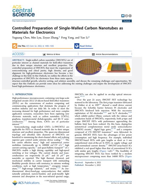 Pdf Controlled Preparation Of Single Walled Carbon Nanotubes As