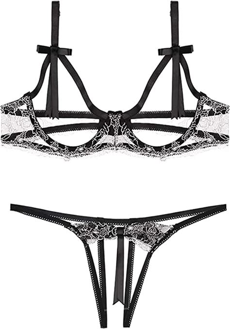 jp one lady sexy open bust bra and panties set lace bra wired open crotch thong
