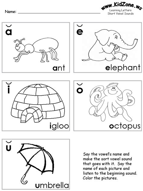 Pre Kindergarten Vowels Worksheet