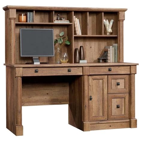 Pemberly Row Computer Desk With Hutch In Vintage Oak Homesquare