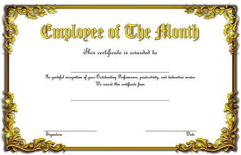 Printable Employee Of The Month Certificate Template Printable Templates