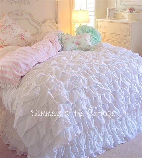 Queen Beach Cottage Chic Dreamy White Ruffles Comforter Set