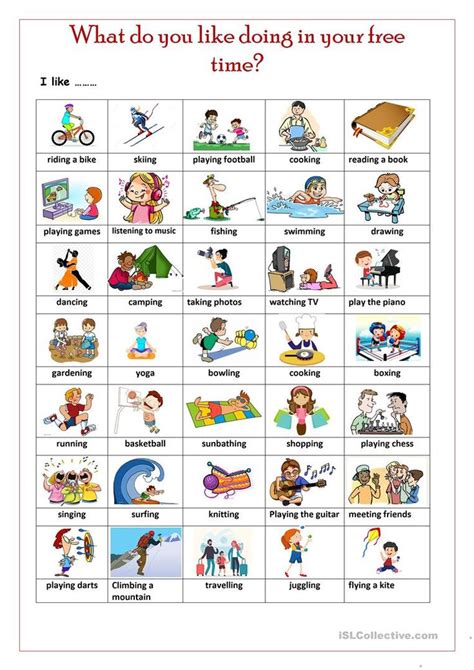 Hobbies I Like English Esl Worksheets English Lessons For Kids