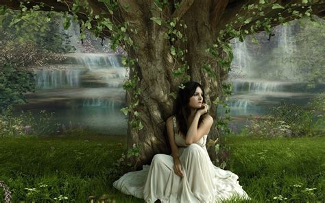 wallpaper of a girl a girl sitting under the beautiful tree free wallpaper world