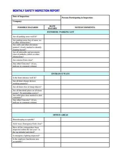 13 Safety Inspection Report Templates In Doc Pdf
