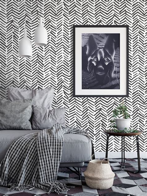 Removable Wallpaper Black Herringbone Wallpaper Self Etsy