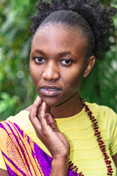 Cute Black Woman Posing For Camera In Green Park Stock Image Image Of