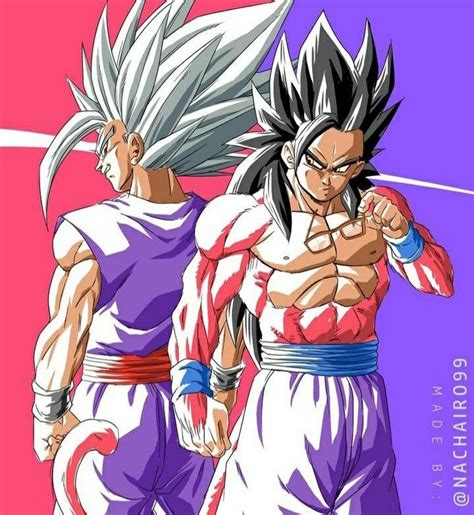 The Two Gohan Are Standing Next To Each Other In Front Of A Purple
