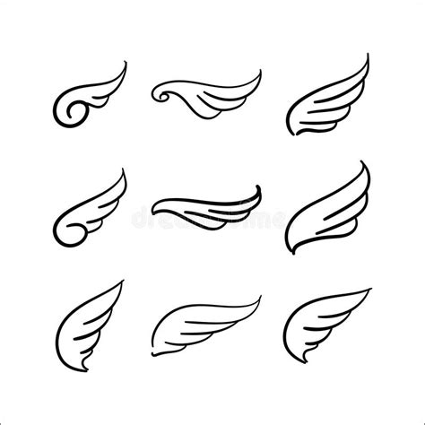 Sketch Angel Wings Isolated Collection Of Hand Drawn Wings Stock