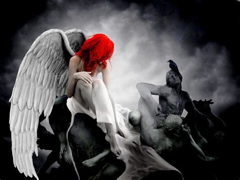 Selective Color Female Angels Women Wings Birds Redheads Statues