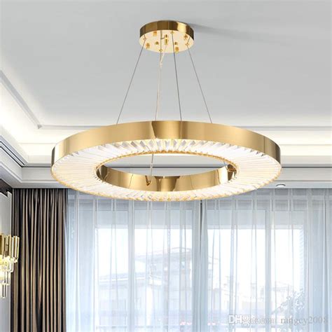 Circle Led Chandelier Lighting For Living Room Gold Modern Crystal