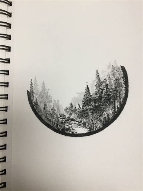 Charcoal Of A Nature Scene James Colter Wilderness Tattoo Ink